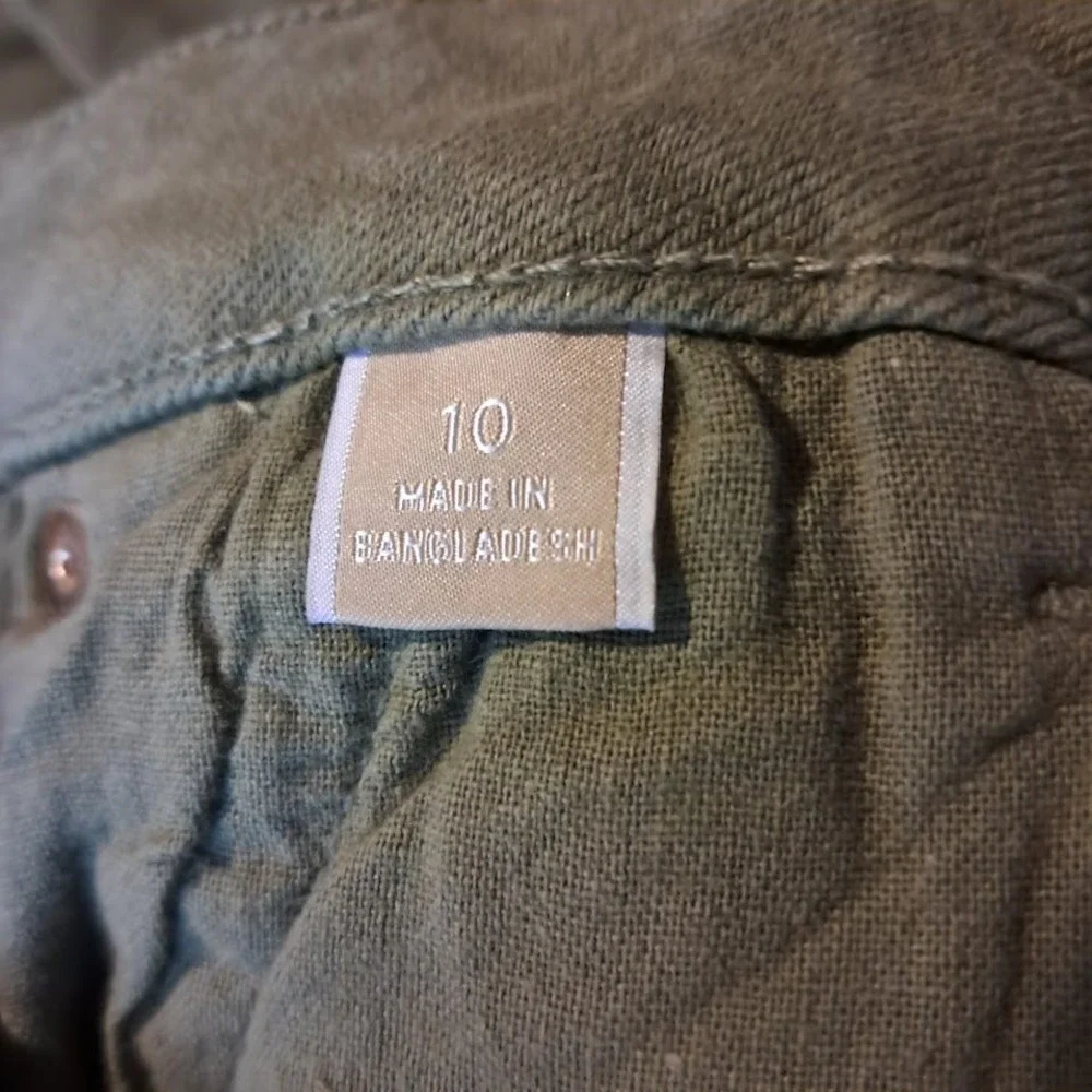 Michael Kors 10 High Rise Selma Flare Jeans Olive Green Stretch Retro 70s-Style